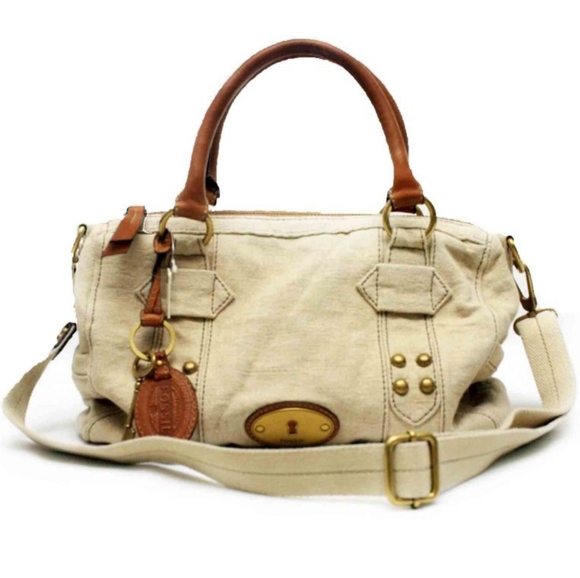 Fossil Bags New Fossil Maddox Canvas And Leather Satchel Crossbody